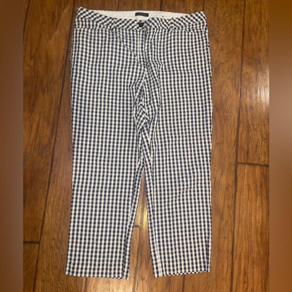 Lands End dark navy blue gingham checked pants slacks womans size 14